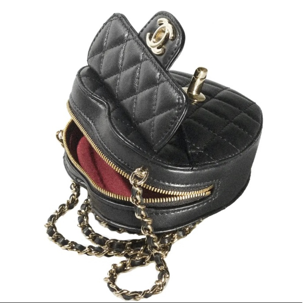 Chanel small crossbody Heart bag with chain in black Mini 22S - Picture 7 of 14